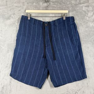 Banana Republic Aiden Shorts Mens 36 Blue Linen Drawstring Striped